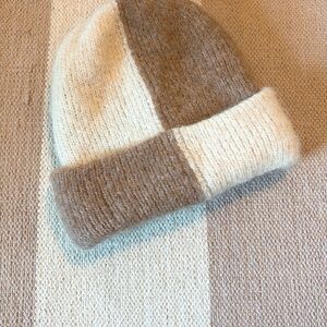 Zara Two-Tone Cream and Taupe Knit Beanie